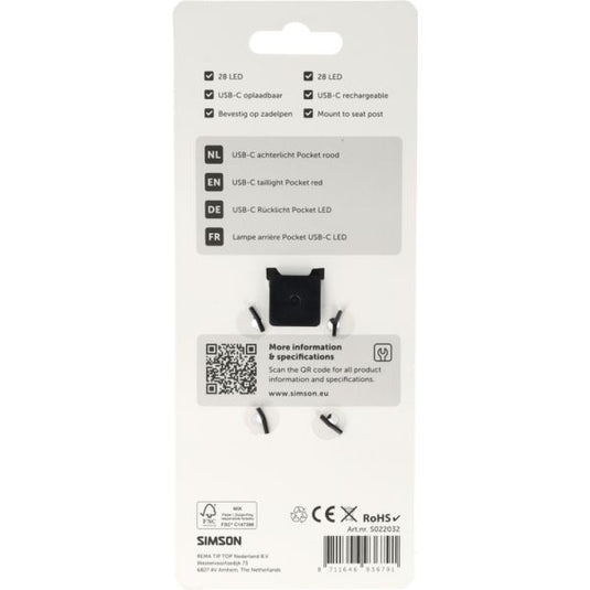 Simson koplamp pocket usb-c rood