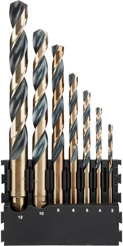 Dewalt accessoires houder + black gold ronde schacht metaalboren | 7 stuks | 3 mm, 4 mm, 5 mm, 6 mm, 8 mm, 10 mm, 12 mm - dt70829-qz