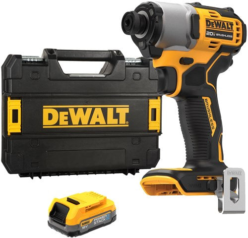 Afbeelding laden in galerijviewer, Dewalt dcf840e1t-xj accu slagschroevendraaier | 1 4 | 18v xr powerstack | in ts (1x 1.7ah accu)
