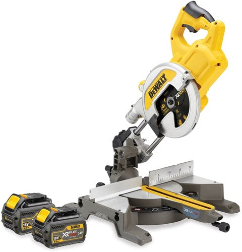 Afbeelding laden in galerijviewer, Dewalt dcs777t2-qw | xr flexvolt accu afkort- en verstekzaag 54v 216mm in doos (2x 6.0ah accu + dcb118 snellader) - dcs777t2-qw
