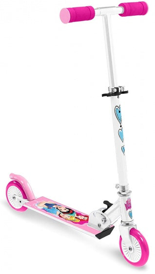 Afbeelding laden in galerijviewer, Disney princess - inklapbare meisjes step met voetrem - wit roze
