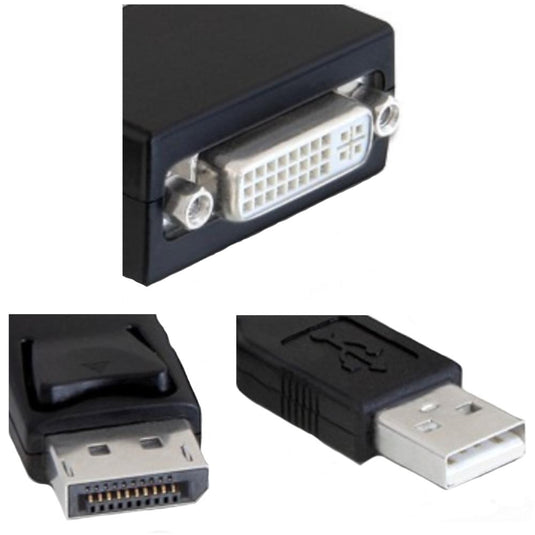 Delock adapter displayport > dvi-i (zwart, + usb (23cm), actief)
