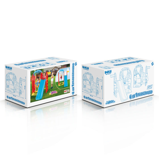 Afbeelding laden in galerijviewer, Dolu 4-in-1 Speeltoestel met Glijbaan en Schommel Blauw Rood
