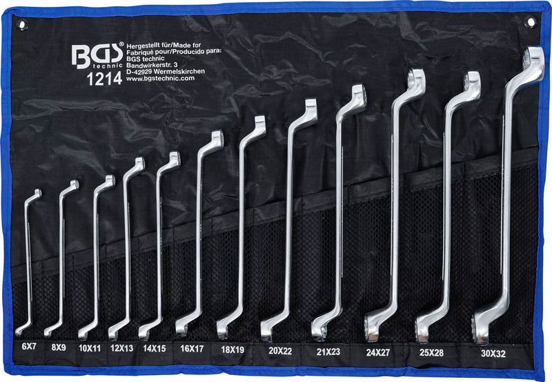 Afbeelding laden in galerijviewer, Bgs technic double ring wrench set cranked sw 6 x 7 - 30 x 32 mm 12 pcs.
