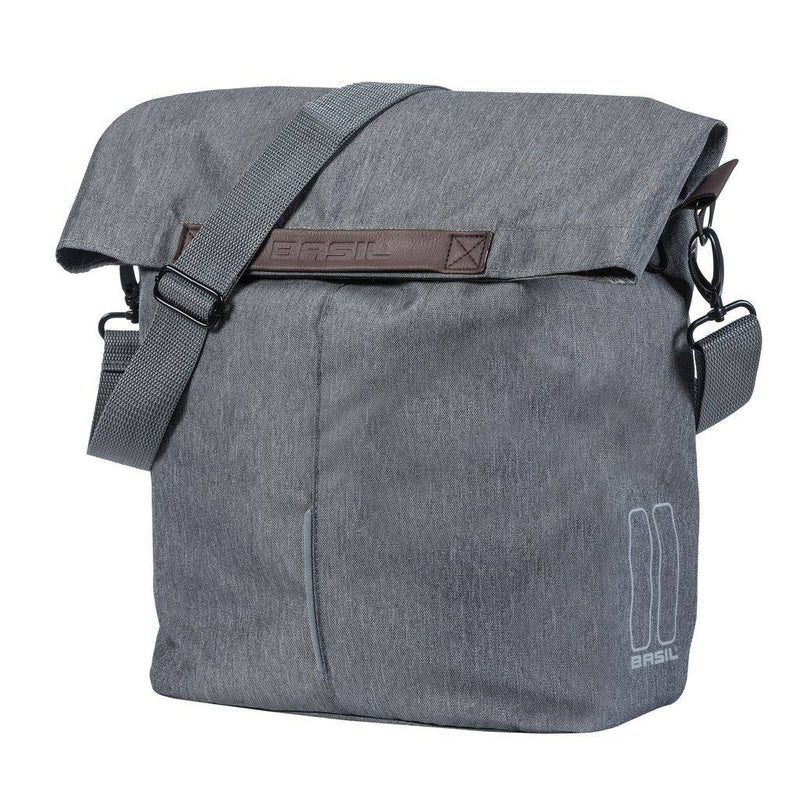 Afbeelding laden in galerijviewer, Basil City Shopper - fietsshopper, grijs melee, 14-16L, vegan leder, waterkerende vouwsluiting, reflectie
