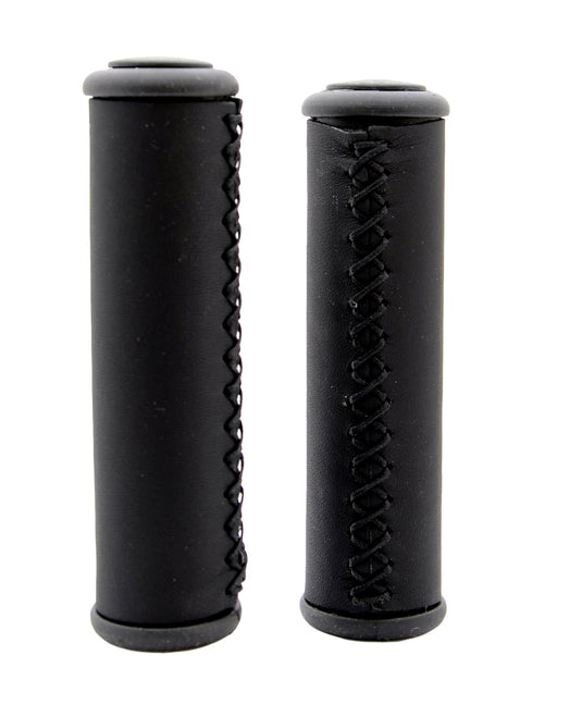 Simson Handvatten Leder Zwart Lang - Leren handvatten voor lifestylefiets - 13cm - Zwart