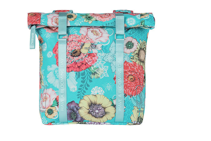 Afbeelding laden in galerijviewer, Basil Bloom Field dubbele fietstas - waterdicht, gerecycled PET - 28-35L - sky blue
