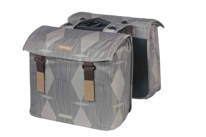 Afbeelding laden in galerijviewer, Basil Elegance dubbele fietstas, gerecycled PET, waterkerend, MIK, zwart, 40-49L
