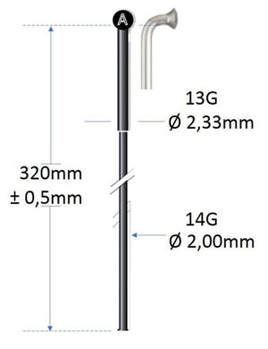 Alpina spaak zwart rvs 13g 320mm ø2.00mm voor spaakmachine p 100