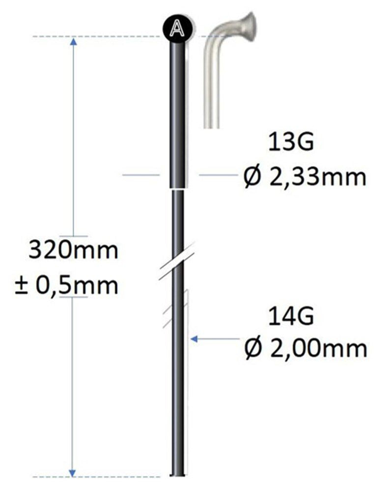 Afbeelding laden in galerijviewer, Alpina spaak zwart rvs 13g 320mm ø2.00mm voor spaakmachine p 100

