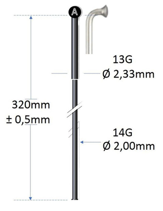 Alpina spaak zwart rvs 13g 320mm ø2.00mm voor spaakmachine p 100