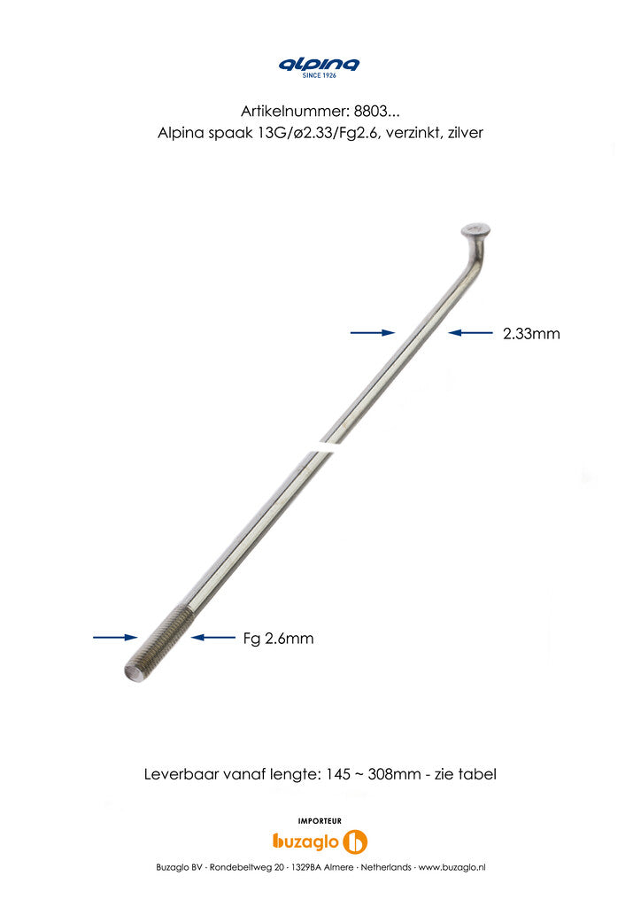 Afbeelding laden in galerijviewer, Alpina Spaken 13G (2,34mm) 282mm Zink (P36)
