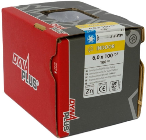 Afbeelding laden in galerijviewer, Dynaplus constructieschroef verzinkt platkop deeldraad +snijpunt torx tx30 6.0x100 55 | 100 stuks - 0281.01.50601
