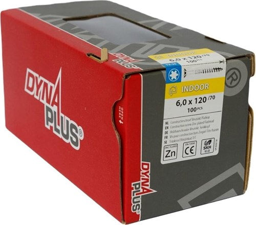 Afbeelding laden in galerijviewer, Dynaplus constructieschroef verzinkt platkop deeldraad +snijpunt torx tx30 6.0x120 70 | 100 stuks - 0281.01.50801
