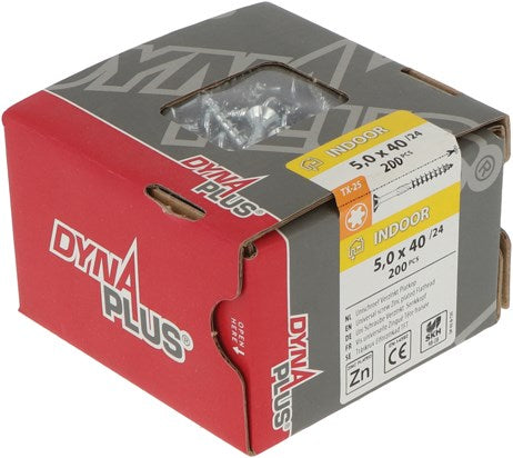 Dynaplus unischroef spaanplaatschroef verzinkt platkop deeldraad torx tx25 5.0x40 24 | 200 stuks - 0281.01.41602