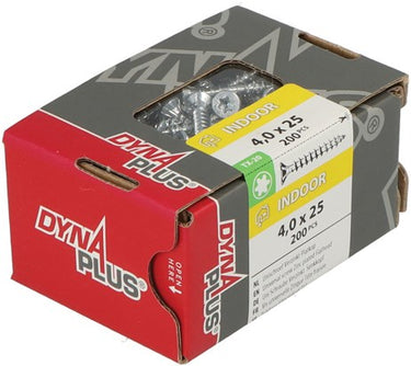 Dynaplus unischroef spaanplaatschroef verzinkt platkop voldraad torx tx20 4.0x25 | 200 stuks - 0281.01.25101