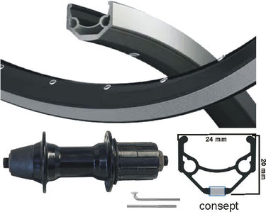 Kgs achterwiel 28 inch (622) consept zw zilver cass. 8 9 speed uitval