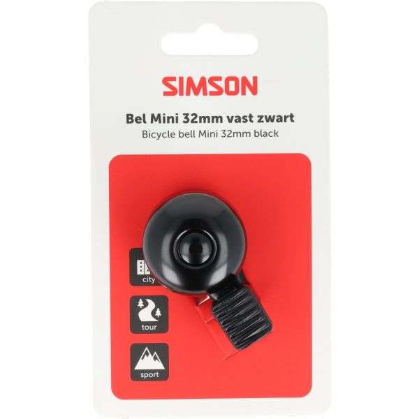 Afbeelding laden in galerijviewer, Simson fietsbel mini 32mm vaste kunststof bevestiging zwart
