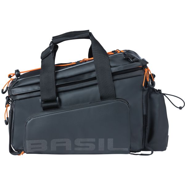 Afbeelding laden in galerijviewer, Basil Miles XL Pro bagagedragertas, zwart oranje, waterdicht, 9-36L, geschikt voor elektrische fietsen
