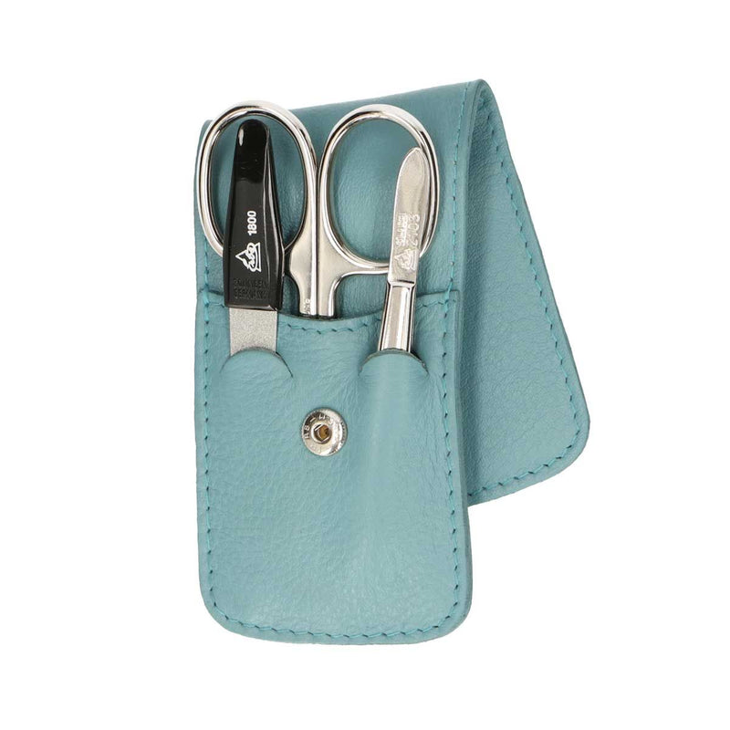 Afbeelding laden in galerijviewer, Erbe solingen 3-delige manicure etui met drukknoopsluiting lichtblauw (erbe9203)
