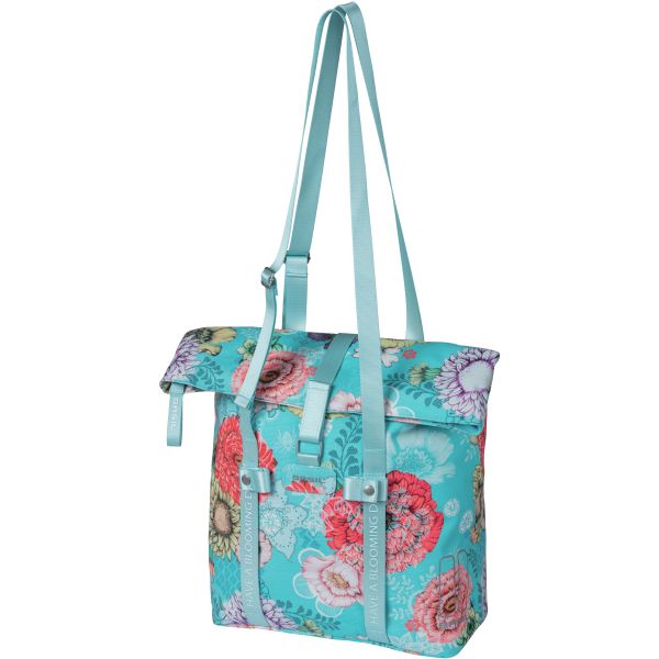 Afbeelding laden in galerijviewer, Basil Bloom Field fietsshopper, gerecycled PET, waterdicht, verstelbare schouderriem, laptopvak, 15-20L, sky blue
