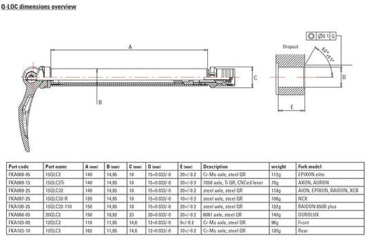 Srsuntour sr suntour - steekas q-loc 15 100mm 15qlc32 cr-mo fka069-25