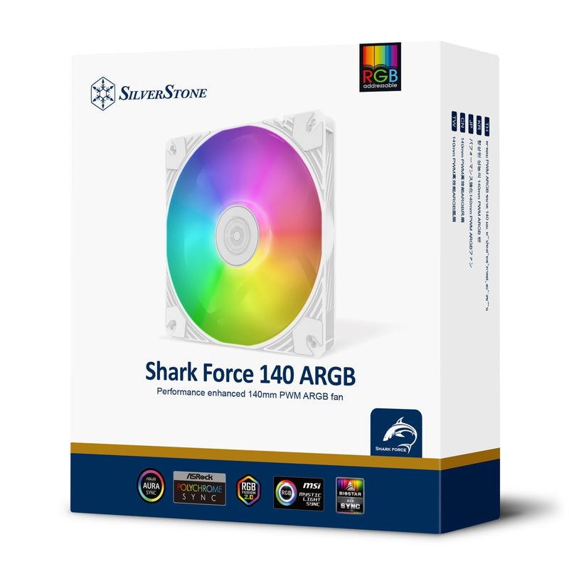 Afbeelding laden in galerijviewer, Silverstone shark force 140 argb case fan (wit, 140 x 140 x 25 mm, pwm, 4-1 pin argb (5v led))
