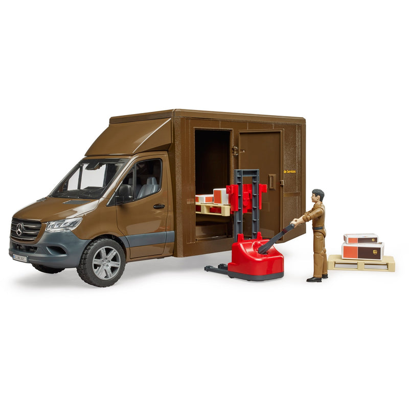 Afbeelding laden in galerijviewer, Bruder mb sprinter ups met chauffeur en toebehoren modelvoertuig (02678)
