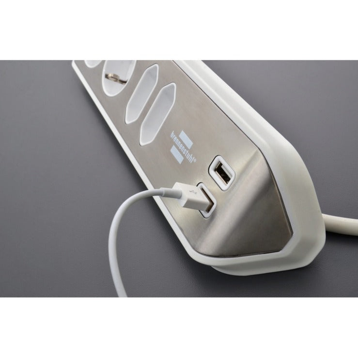 Afbeelding laden in galerijviewer, Brennenstuhl ®estilo hoekaansluitdoosstrook met usb laadfunctie 4-weg 2x beschermende contactdozen 2x euro zilver wit
