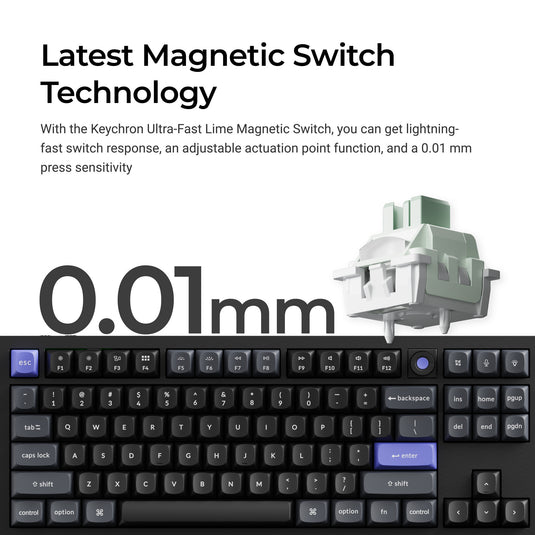 Keychron q3 he 8k magnetic switch keyboard (zwart, us lay-out (qwerty), ultra-fast lime, 80% (tkl), rgb, hot swap, 8k)