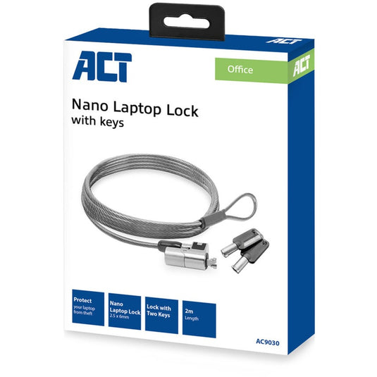 Act connectivity nano laptopslot met sleutels diefstalbeveiliging (grijs, 2 meter)