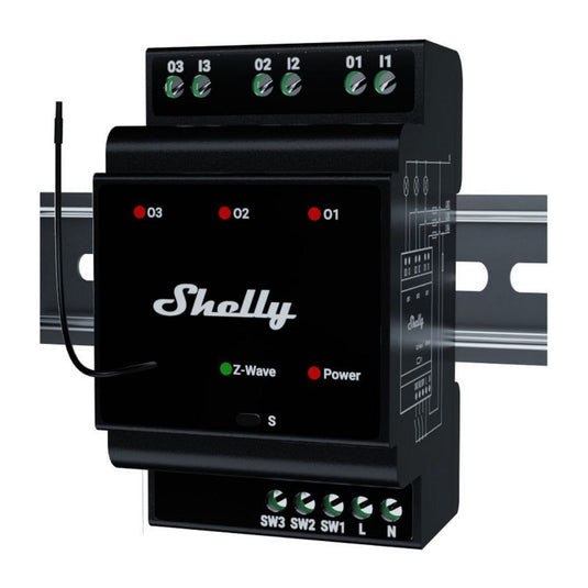 Shelly qubino wave pro 3 relais (zwart, z-wave)