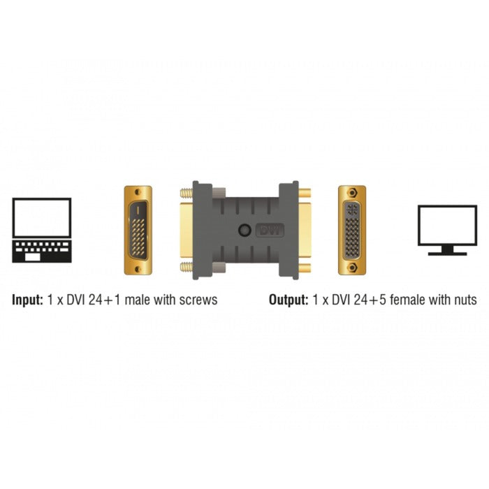 Afbeelding laden in galerijviewer, Delock dvi 24+1 male naar dvi 24+5 female adapter (zwart)
