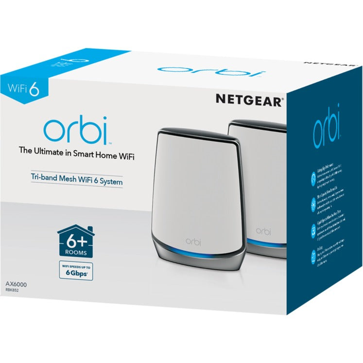 Afbeelding laden in galerijviewer, Netgear orbi wifi 6-systeem (rbk852) ax6000 mesh router (wit zilver, 1x router (rbr850), 1x satelliet (rbs850), dekking tot 350 m²)
