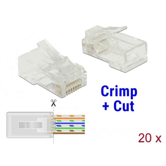 Afbeelding laden in galerijviewer, Delock rj45 crimp+cut plug cat.6 utp stekker (transparant, 20 stuks)
