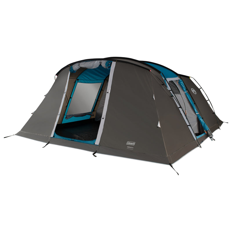 Afbeelding laden in galerijviewer, Coleman vespucci 6 tent - 6 persoons tunneltent – uv guard spf50 zonbescherming – ventilatie – geïntegreerd grondzeil - grijs blauw
