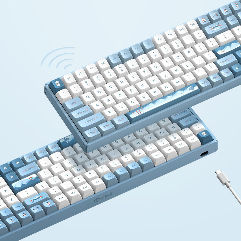 Afbeelding laden in galerijviewer, Iqunix f97 wintertide wireless mechanical keyboard (lichtblauw, us lay-out (qwerty), cherry mx brown, 96%, rgb leds, hot-swappable, pbt, 2.4ghz | bluetooth 5.1 | usb-c)
