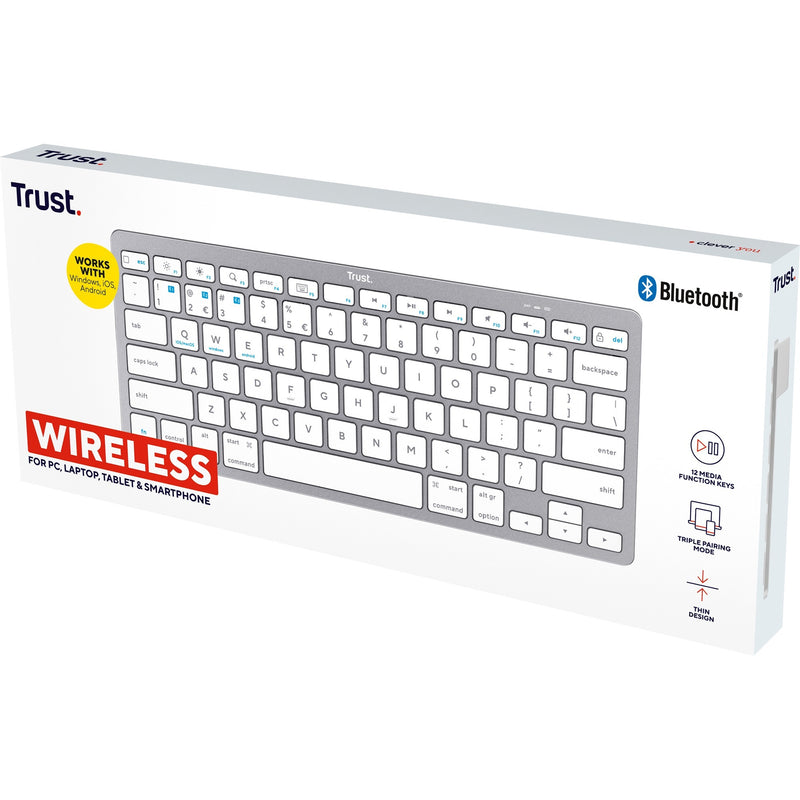 Afbeelding laden in galerijviewer, Trust wireless bluetooth keyboard (grijs, us lay-out (qwerty), scissor switches, 85%, bluetooth 4.0)
