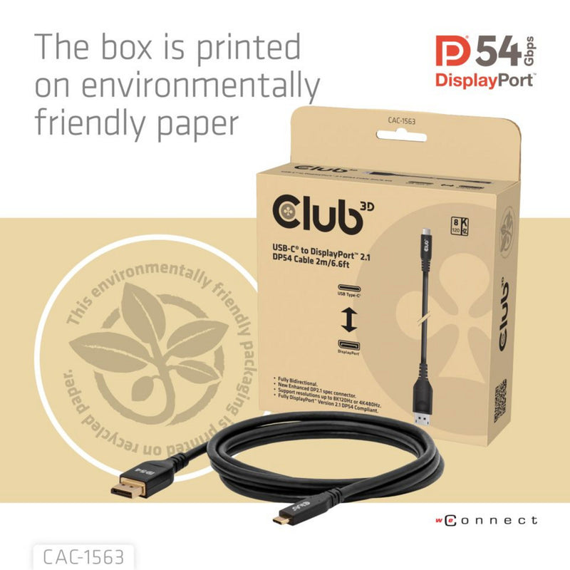 Afbeelding laden in galerijviewer, Club 3d usb-c naar displayport 2.1 kabel (zwart, 2 meter)
