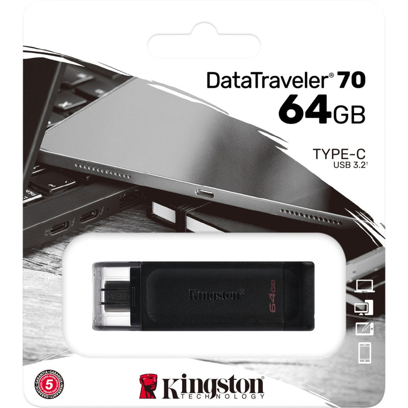 Afbeelding laden in galerijviewer, Kingston datatraveler 70 64 gb usb-stick (zwart, dt70 64gb, usb-c 3.2 gen 1)
