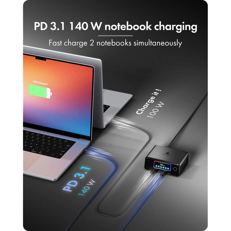 Afbeelding laden in galerijviewer, Icy box 240w gan oplaadstation (zwart, 4x usb-c, 2x usb-a)

