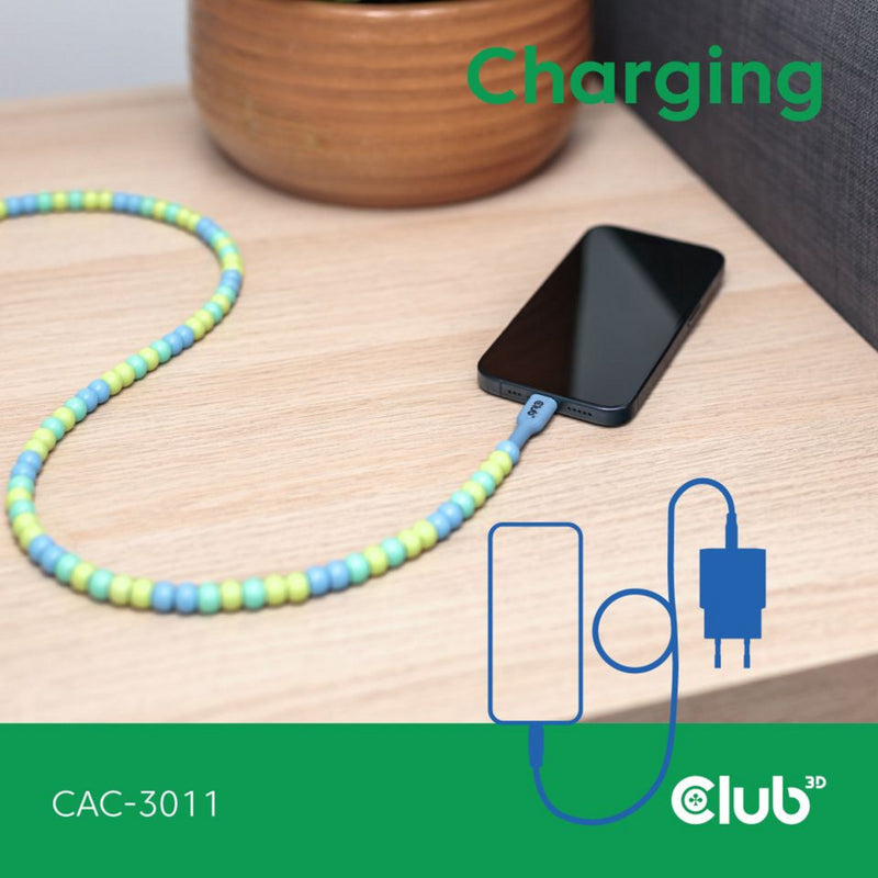 Afbeelding laden in galerijviewer, Club 3d usb-c beaded cable blue, 2 meter kabel (blauw)
