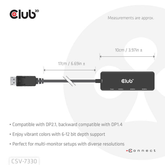 Club 3d displayport naar triple hdmi 8k60hz hub (zwart)