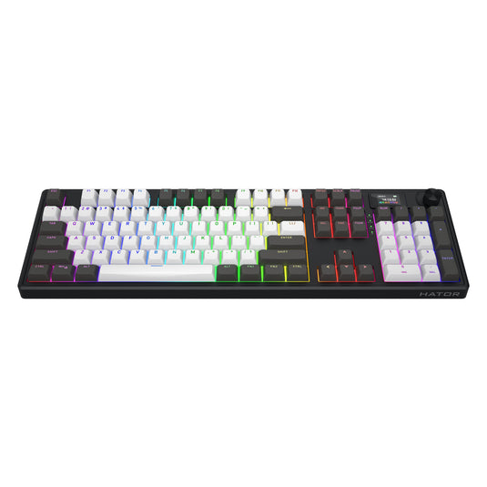 Hator skyfall pro wireless rgb mechanisch gaming toetsenbord (zwart, us lay-out (qwerty), hator aurum vanilla silent, 100%, rgb, double-shot pbt, hot-swap, 2.4ghz bluetooth usb-c)