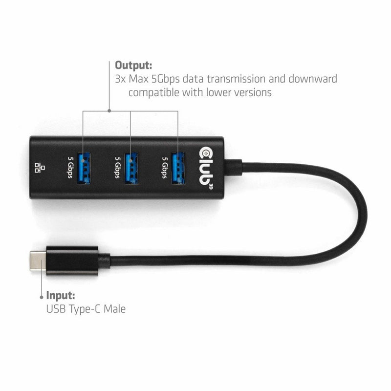 Afbeelding laden in galerijviewer, Club 3d usb‑c 3.2 gen 1 naar 3x usb‑a + ethernet dockingstation (zwart)
