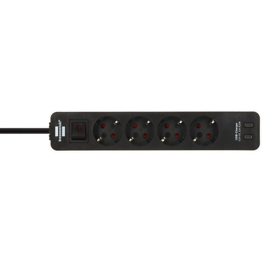 Brennenstuhl ecolor 4-voudige stekkerdoos met 2 usb-laadpoorten (meervoudige stekkerdoos usb c met schakelaar en 1,5m kabel)