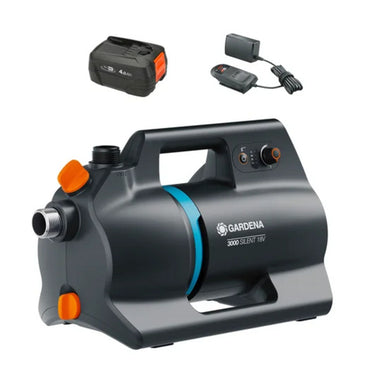 Gardena accu besproeiingspomp 3000 silent 18v p4a gebruiksklare set incl. accu en oplader (donkergrijs turquoise, 14610-20 | pomp | accu | lader)