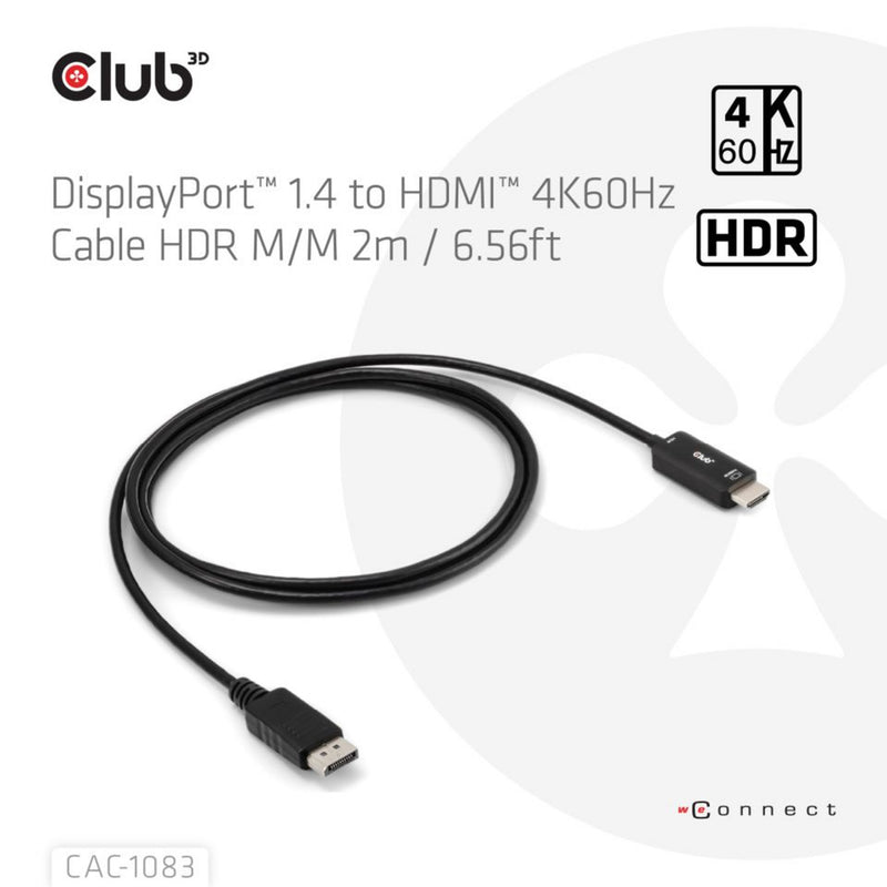 Afbeelding laden in galerijviewer, Club 3d displayport 1.4 to hdmi 4k60hz kabel adapter (zwart, hdr m m 2m)
