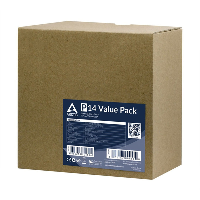 Afbeelding laden in galerijviewer, Arctic p14 value pack case fans (zwart, 5 stuks, 140 x 140 x 27 mm)
