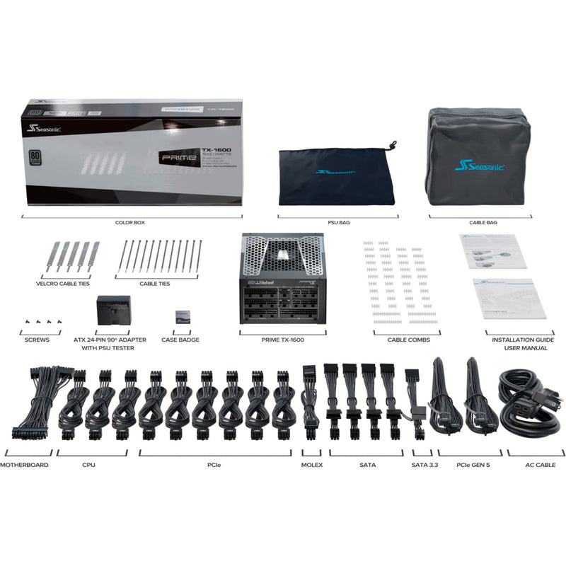 Afbeelding laden in galerijviewer, Seasonic prime tx-1600 modulaire 1600 watt voeding (zwart, 2x 12v-2x6, 6x pcie)
